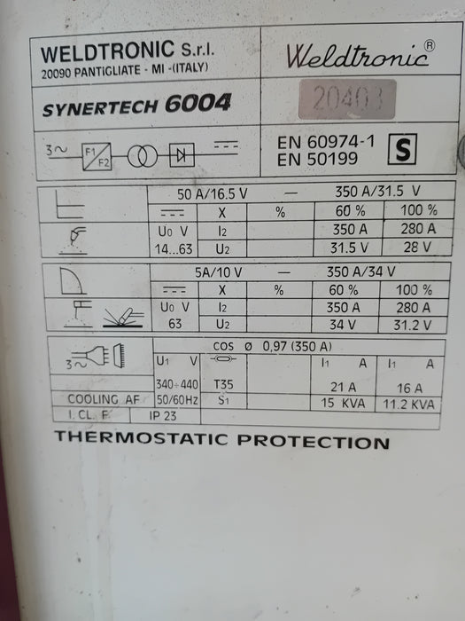 WELDTRONIC SYNERTECH 6004 SALDATRICE A FILO PULSATA RAFFREDDATA