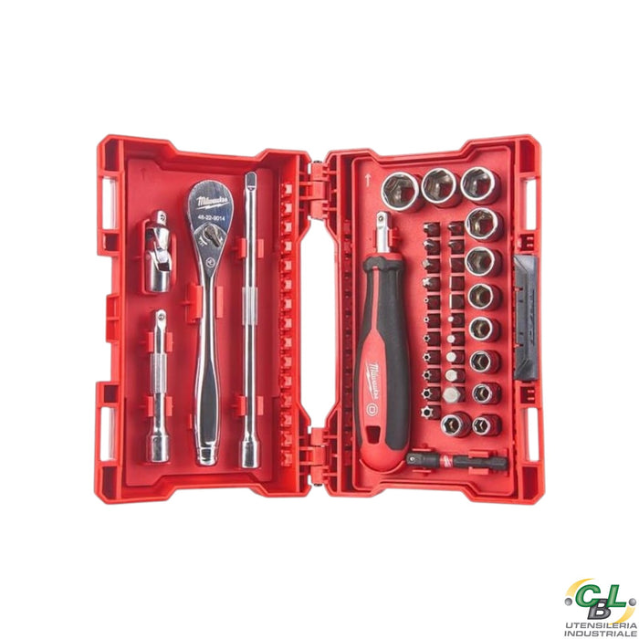 MILWAUKEE SET DI BIT COMPATTO CON CRICCHETTO E BUSSOLE DA 1/4'' 38 PZ