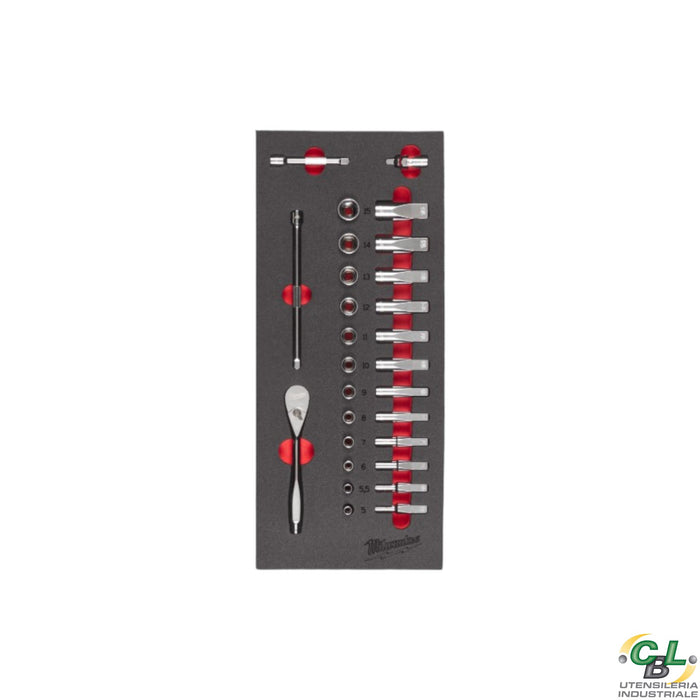 MILWAUKEE SET DI CRICCHETTO E BUSSOLE DA 1/4˝ IN MODULO MORBIDO - 28 PZ