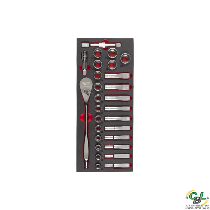 MILWAUKEE SET DI CRICCHETTO E BUSSOLE DA 1/2˝ IN MODULO MORBIDO - 28 PZ