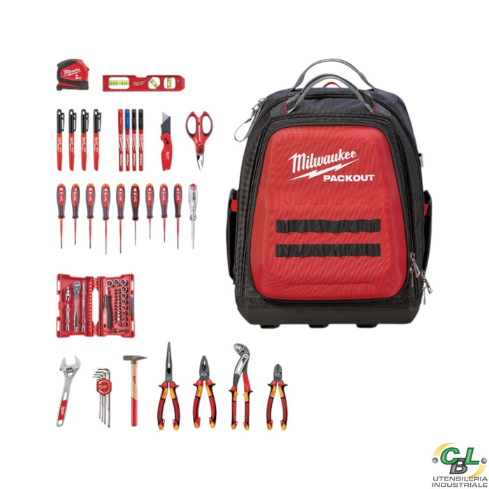 MILWAUKEE ZAINO PACKOUT CON ASSORTIMENTO ELETTRICISTA - 76 PZ