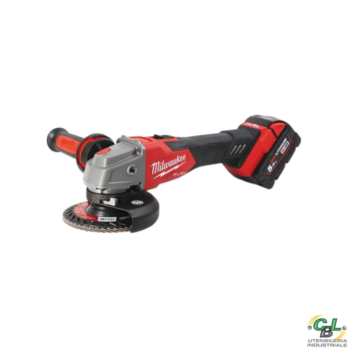 MILWAUKEE SMERIGLIATRICE ANGOLARE 125 mm CON INTERRUTTORE A SLITTA E FRENO M18 FUEL CON BATTERIE
