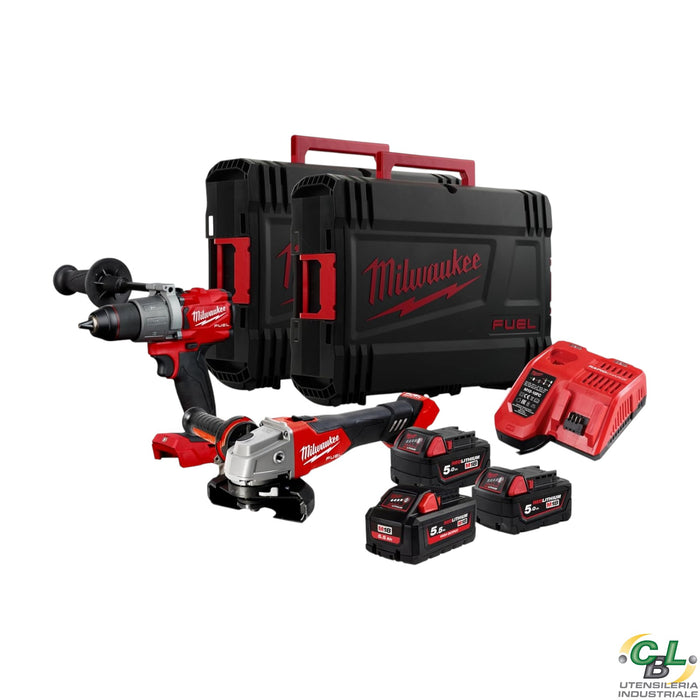 MILWAUKEE KIT 18V TRAPANO CON PERCUSSIONE + SMERIGLIATRICE 125 MM