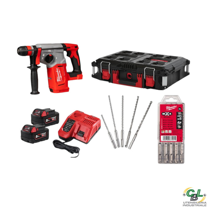 MILWAUKEE TASSELLATORE M18 FUEL SDS-Plus CON 2 BATTERIE, VALIGETTA E 95 ACCESSORI