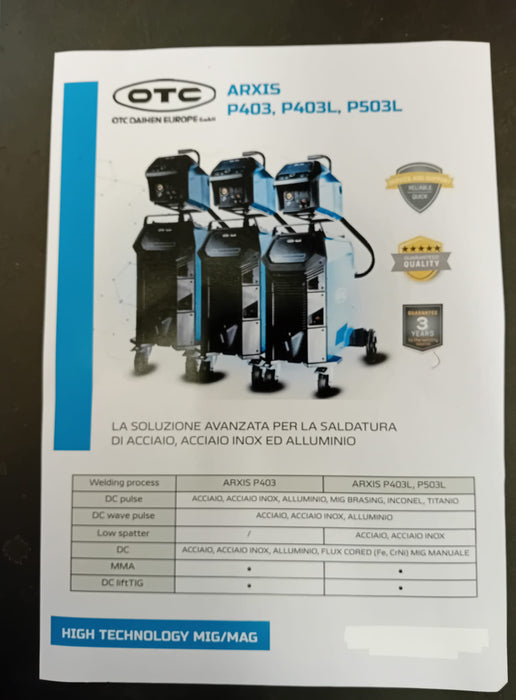 SALDATRICE A FILO MULTIPROCESSO RAFFREDDATA OTC ARXIS WB-P503L