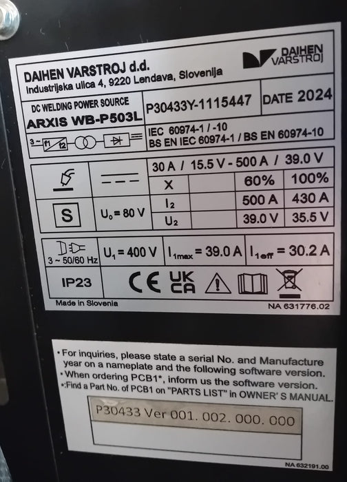 SALDATRICE A FILO MULTIPROCESSO RAFFREDDATA OTC ARXIS WB-P503L