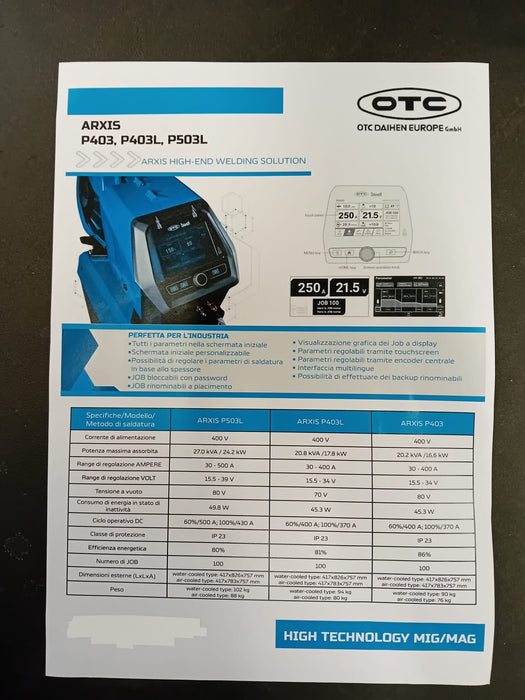 SALDATRICE A FILO MULTIPROCESSO RAFFREDDATA OTC ARXIS WB-P503L