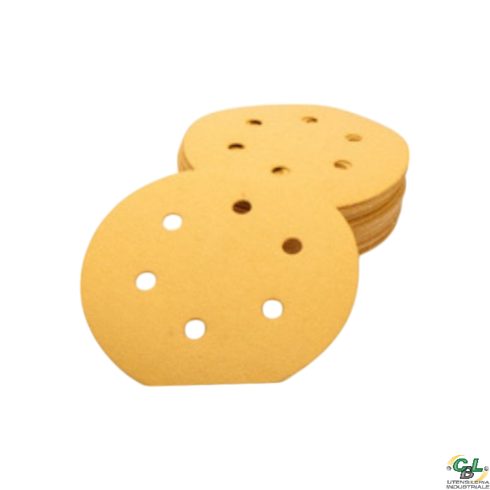 DISCHI VELCRATI CARTA RESINATA AL CORINDONE CON LUBRIFICANTE D. 150 FORI 6 GRANA 150