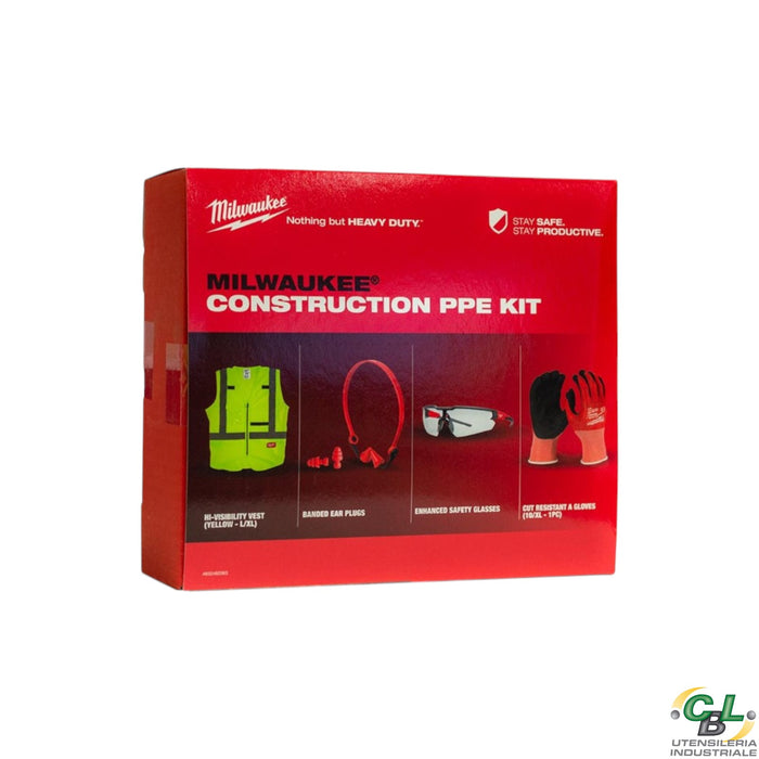 MILWAUKEE SAFETY KIT 2.0 COMPOSTO DA OCCHIALE DI SICUREZZA + GILET ALTA VISIBILITÀ GIALLO + GUANTI ANTI-TAGLIO + INSERTI AURICOLARI CON ARCHETTO