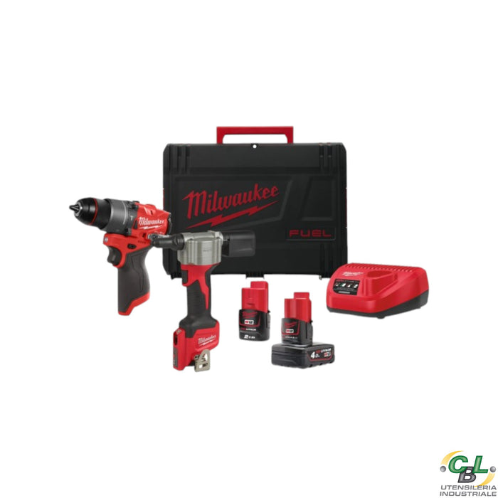 MILWAUKEE TRAPANO CON PERCUSSIONE PIU' RIVETTATRICE COMPATTA 12V
