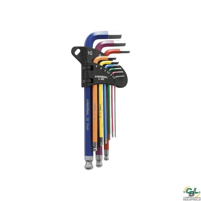 SERIE 9 CHIAVI ESAGONALI LUNGHE ESTREMITA' SFERICA COLORATE