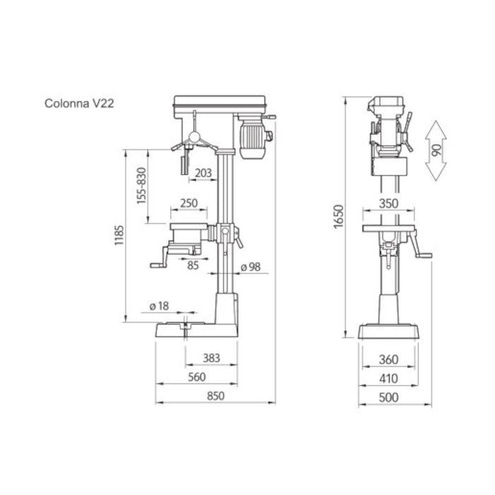 TRAPANO A COLONNA V22 CON PIANO GIREVOLE MORSA